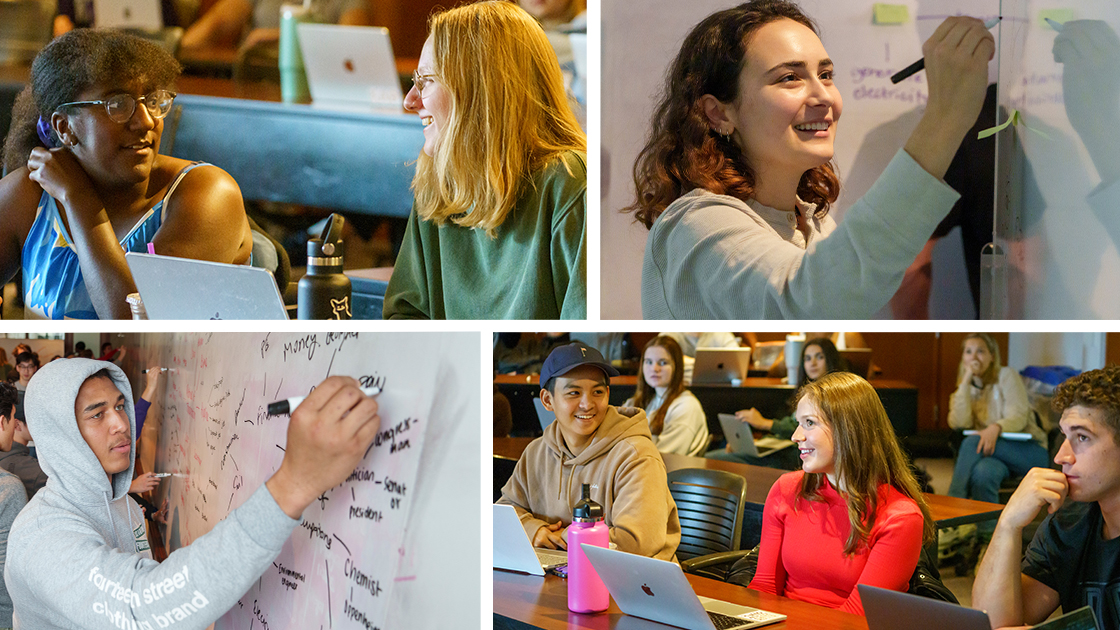 Collage of four photographs with students in entrepreneurship classes